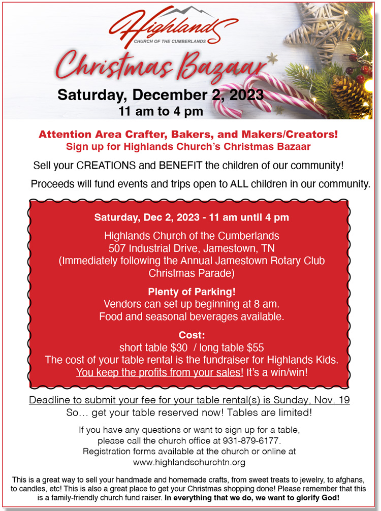 HK Christmas Bazaar Registration - Highlands Church of the Cumberlands ...